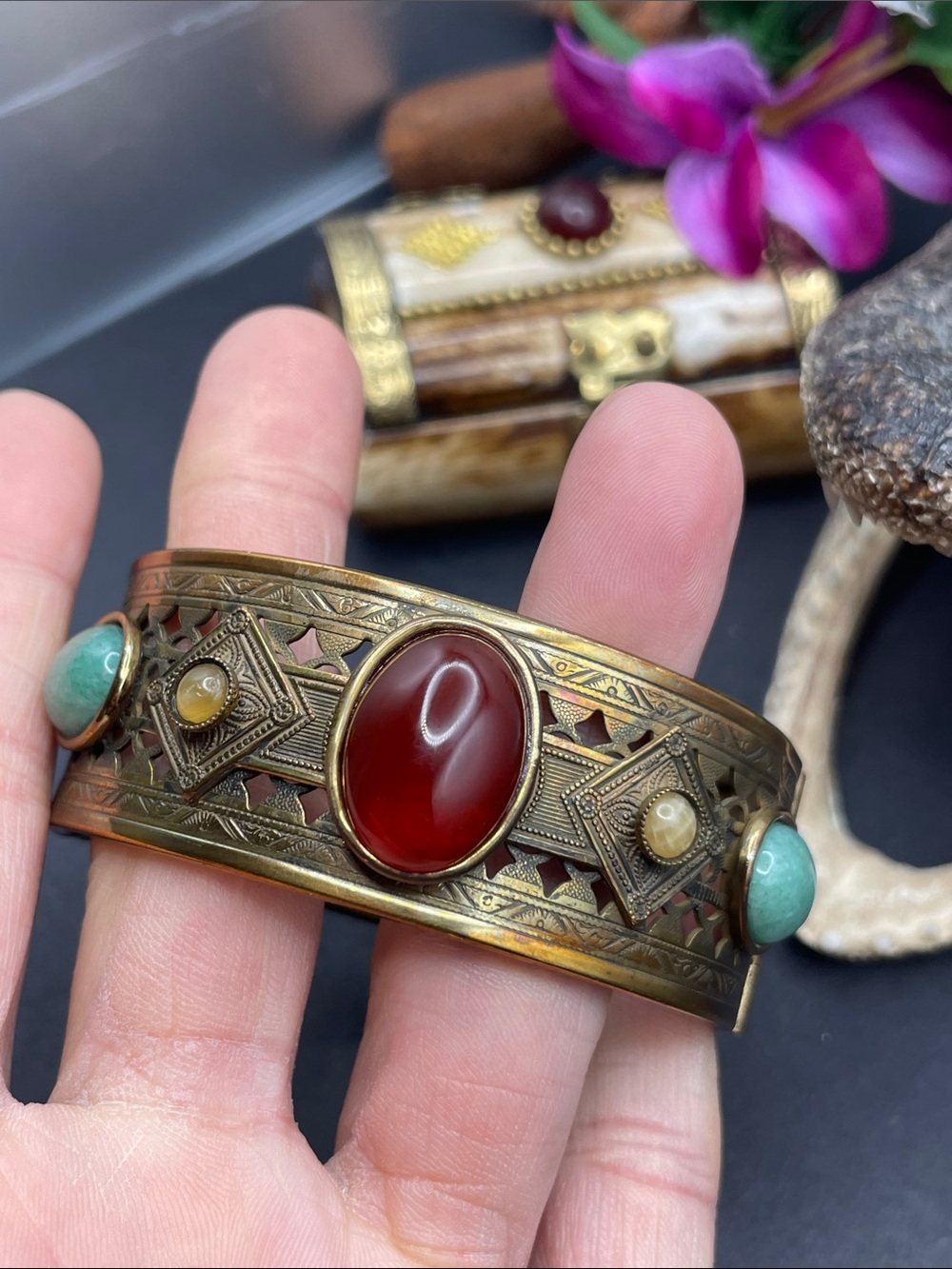 Stone hinged bangle vintage - Picture 5 of 5